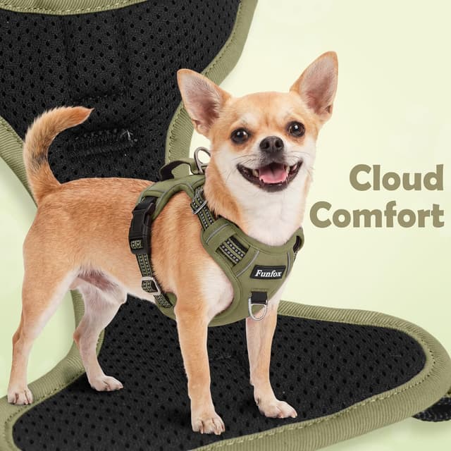 Thumbnail 6 de Funfox Dog Harness Small (Army Green) – No Pull Puppy Vest with Vertical Handle, Reflective Strips & Adjustable Fit