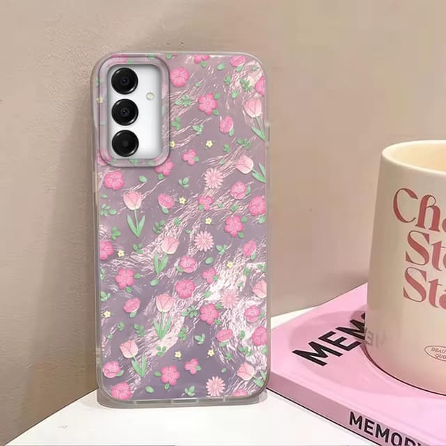 Detalle 2 de Tedyhulle Hülle für Samsung Galaxy A34 5G – weicher TPU-Rahmen & harte PC-Rückseite mit rosa Blütenmotiv