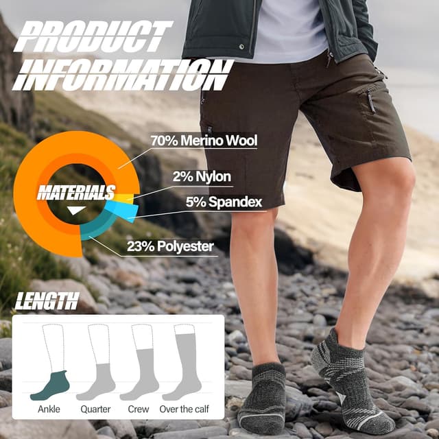 Thumbnail 4 de ANTSANG Merino Wool Ankle Hiking Socks, 6 Pairs