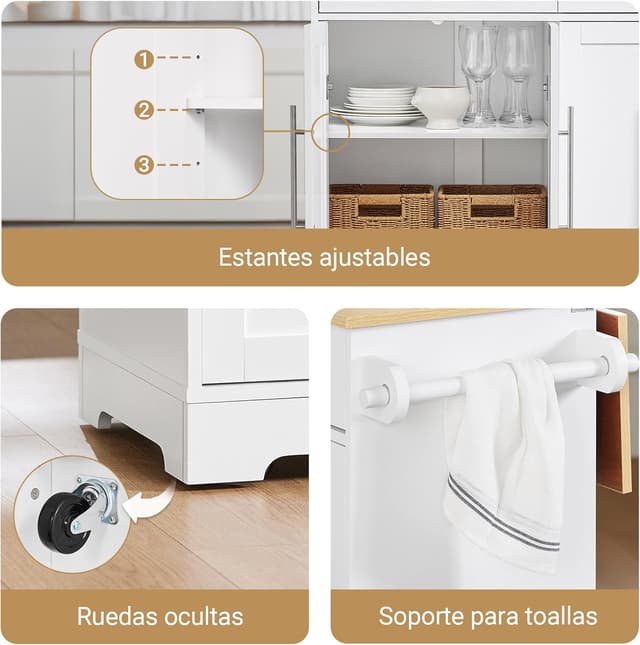 Detalle 2 de SoBuy FKW129-WN isla de cocina 113x91x(44–69) cm