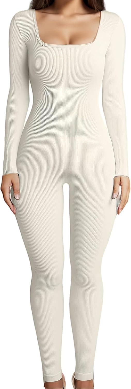 Detalle de Merlvida Sport-Jumpsuit für Damen mit langem Arm: nahtloser, figurformender Einteiler