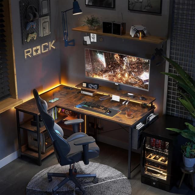 Detalle 2 de ODK Scrivania Angolare 120x80 cm a L reversibile con porta ricarica USB e prese elettriche, marrone