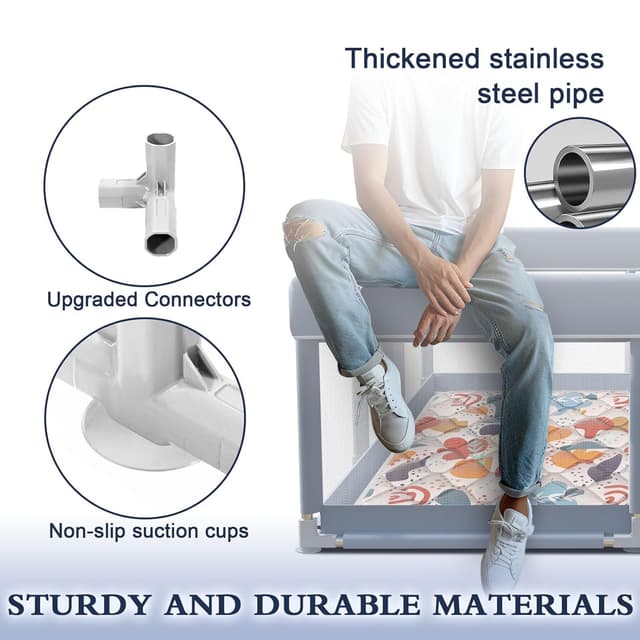 Detalle de XVISHX 65 x 50 Inch Baby Playpen with Mat, Playard for Indoor & Outdoor Use (Grey)