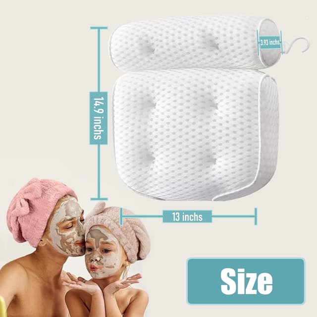 Detalle de Badewannenkissen aus weichem Memory-Schaum mit SculifyVita 4D-Belüftung, rutschfest (6 Saugnäpfe) – Weiß