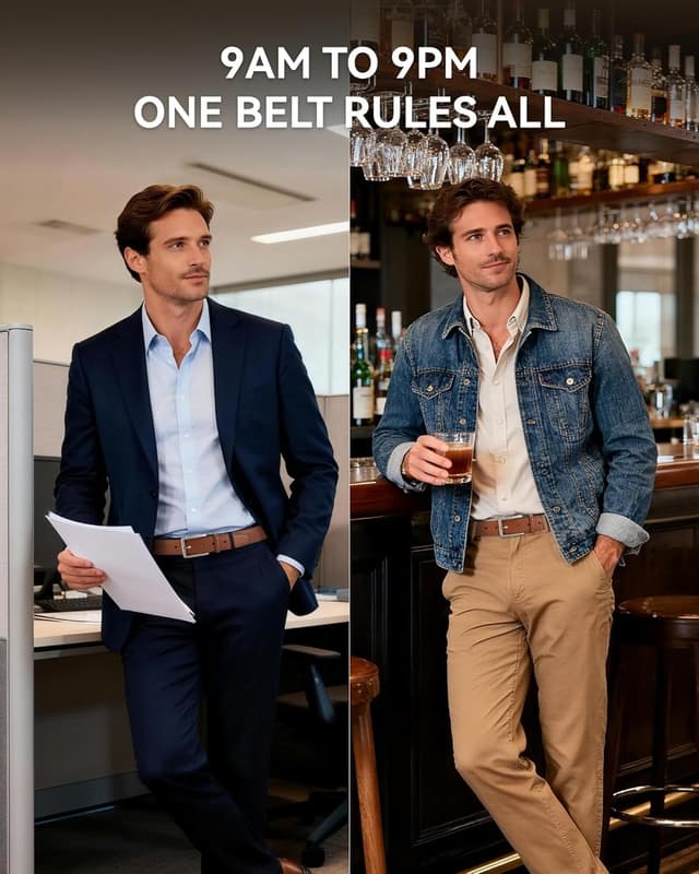 Detalle de CHAOREN Mens Leather Dress Belts (1 3/8") – Black or Brown, work, business and casual fit