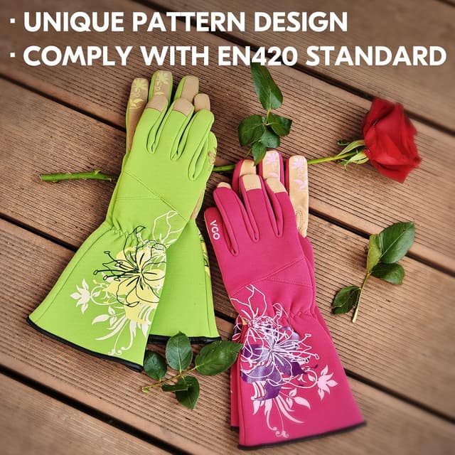 Detalle de Vgo... Women’s Long-Sleeve Gardening Gloves (Thorn-Proof Gauntlet) with Leather-Style Palm