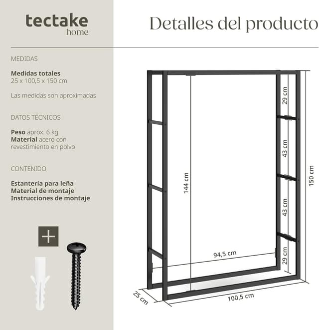 Thumbnail 5 de tectake Leñero de acero, gran capacidad