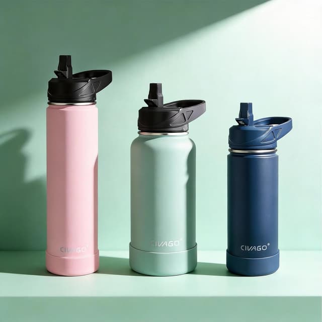 Detalle de CIVAGO 750ml Insulated Stainless Steel Water Bottle with Straw (Pink)