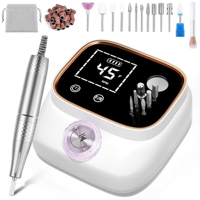 Detalle de Professionelle elektrische Nagelfeile mit LCD-Display (45.000 U/min) & Bit-Lock-Design – Set für Gel- und Acrylnägel