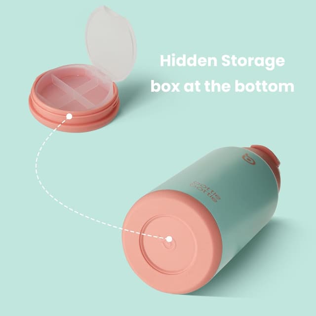 Detalle de BOTTLE BOTTLE Edelstahl-Trinkflasche 1L mit Strohhalm, Doppel-Deckel und Pillenfach (BPA-frei, doppelwandig)