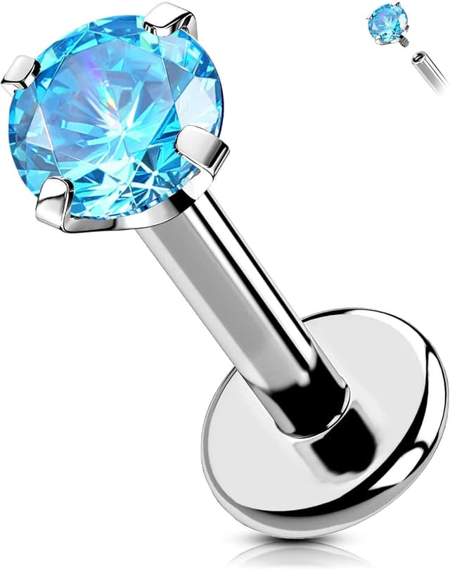 Detalle de OUFER Labret Titanium 16G Aqua CZ 6–12mm