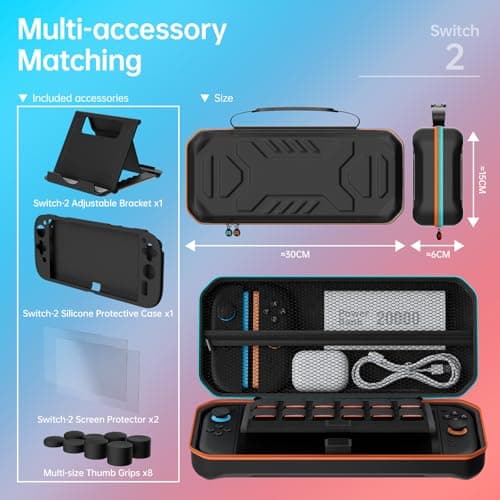 Detalle 2 de Hosanwell funda 13 en 1 para Nintendo Switch 2 con estuche rígido, 2 protectores de pantalla y soporte