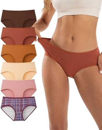Detalle de INNERSY Bragas de mujer de algodón elástico, pack de 6 culotte hipster (cintura midi) en multicolor