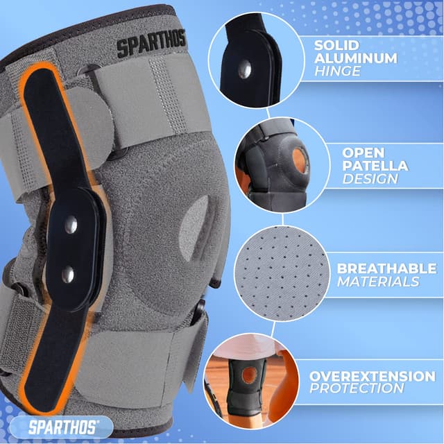 Detalle de Sparthos Hinged Knee Brace with Dual Metal Side Stabilizers (Large, 15½–20″ Thigh)