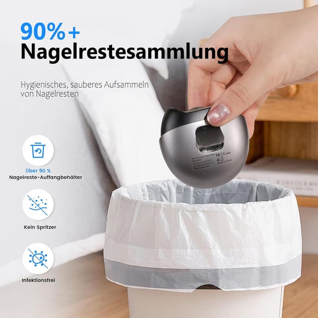 Detalle de Aokitec Elektrischer Nagelknipser mit LED, 2-Gang-Vibration und Sammelrate > 90%