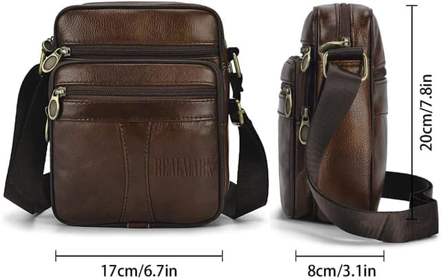 Detalle de Realmark Men’s Genuine Leather Cross Body/Messenger Shoulder Bag (Small Side Satchel)