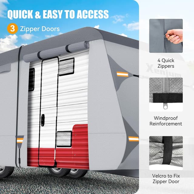 Detalle 2 de Xenjum 7-Layer RV Cover for 33–35 ft Travel Trailers (Weatherproof, UV Resistant) + Gutter & Jack Covers