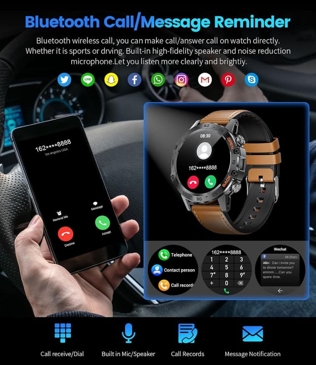 Detalle 2 de FOXBOX Smart Watch for Men 1.39" Military with SpO2 24H HR