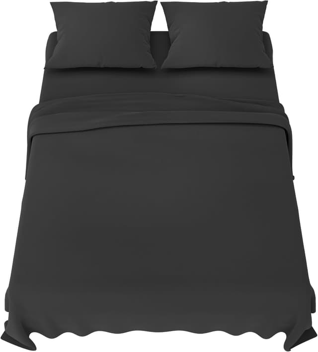 Detalle de Parure de lit Dreamzie 160x200 cm (4 pièces) en microfibre certifiée Oeko-Tex – Gris foncé