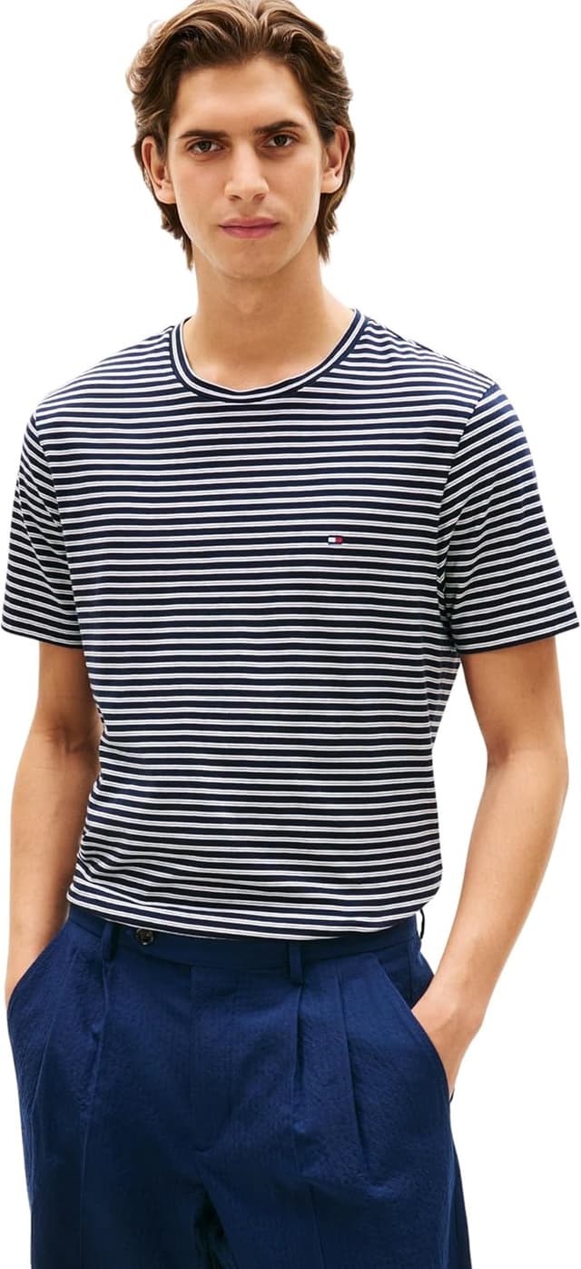 Detalle de Tommy Hilfiger Ess Seasonal Reg Fit Stripe Tee MW0MW40923 maglietta a righe da uomo