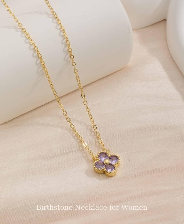 Detalle 2 de FUNEIA Damen Halskette vergoldet mit Geburtsstein-Anhänger (18k vergoldet), verstellbar und wasserfest