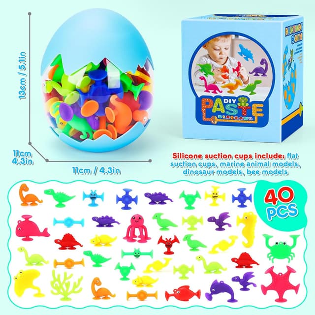 Detalle 2 de Flnlano Baby Bath Toys for 4 Year Olds 40 Pcs Suction Dinosaurs