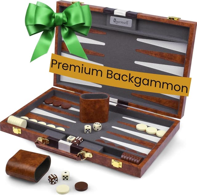 Detalle de Large Backgammon Sets for Adults (15-inch) in PU Leather Case — Classic 2-Player Board Game Gift