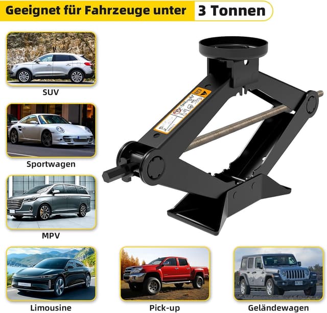 Thumbnail 6 de Olubfdh Wagenheber 3T (3.000 kg) Scherenwagenheber-Set für SUV, MPV und Tesla inkl. Reifenwechsel-Werkzeug