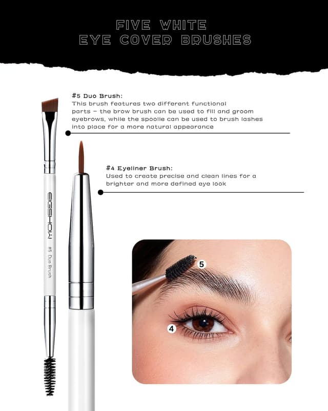 Detalle de EIGSHOW set di 5 pennelli per trucco occhi con eyeliner e sopracciglia (bianco)