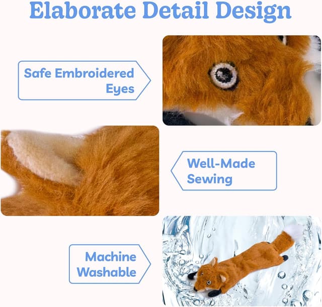 Detalle de SHARLOVY Dog Squeaky Toys No Stuffing 3 Pack Plush (crinkle + squeak, no stuffing)