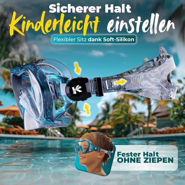 Detalle de KIDVERSE Taucherbrille Kinder (ab 5 Jahren) mit Schnorchel-Set und Nase – CE & Dermatest geprüft