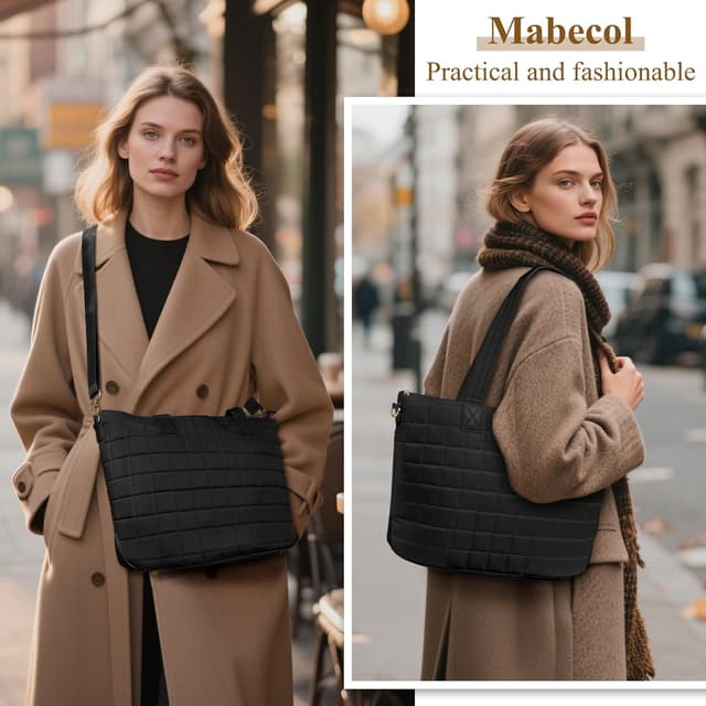 Detalle 2 de Mabecol Sac Cabas Shopper matelassé grand format avec bandoulière ajustable (ordinateur 15,6")