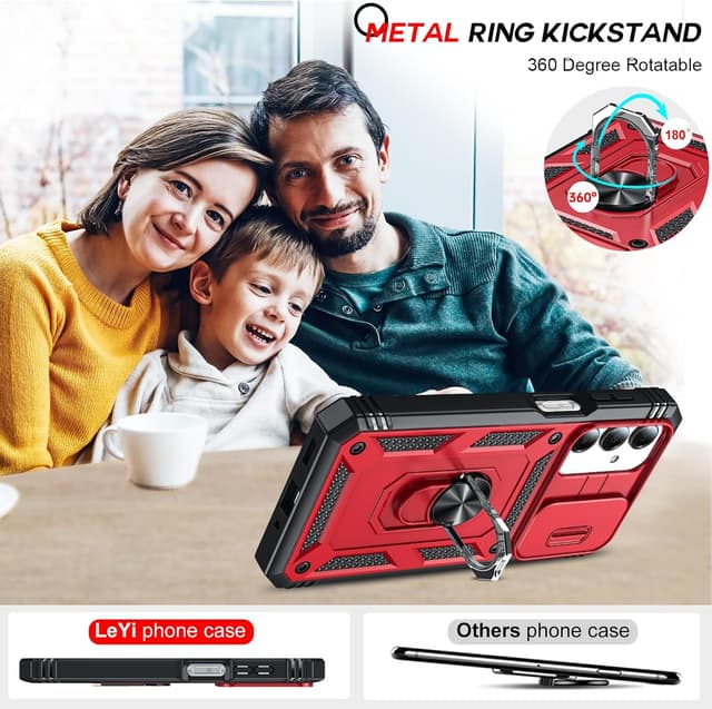 Thumbnail 6 de LeYi Military Armour Phone Case for Samsung Galaxy A16 4G/5G with Camera Lens Slide & 360 Ring Stand + 2 Screen Protectors