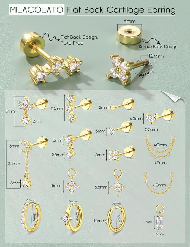 Thumbnail 5 de MILACOLATO Helix Piercing 16 Teile 💍