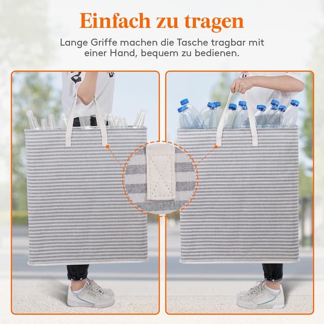 Detalle de Lifewit 100L Wäschekorb (faltbare Wäschebox) mit Griffen, wasserdichter Innenbeschichtung, grau