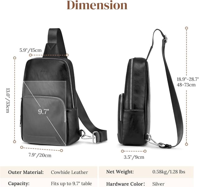 Detalle de S-ZONE leather sling bag, crossbody 13.0 in