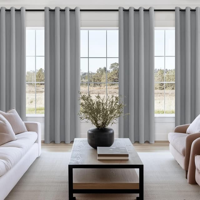 Detalle 2 de MRTREES Light Grey Blackout Curtains (54 Drop) – 2 Eyelet Panels, Thermal for Bedroom & Living Room