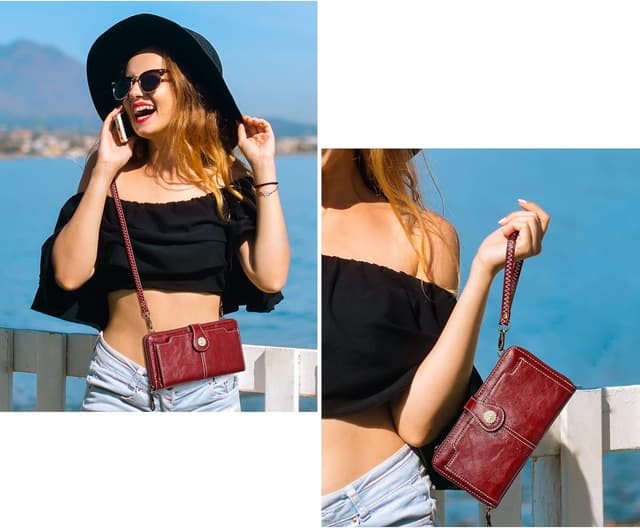 Detalle de S-ZONE Femme sac à bandoulière en cuir PU avec blocage RFID et porte-cartes pour téléphone jusqu’à 6,7 pouces