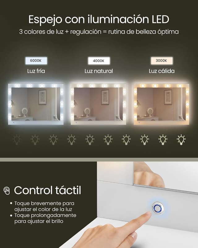 Thumbnail 4 de VASAGLE RDT127W01 Tocador Moderno con Luz LED y Cajones