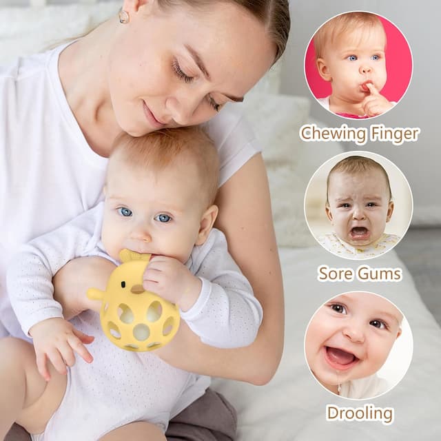 Thumbnail 3 de MCGMITT Greifball mit Rassel Beißring Silikon 0-24 Mon- Gelb