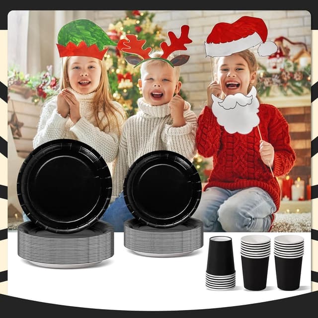 Thumbnail 5 de Nkaiso Schwarz Partygeschirr 96-teilig