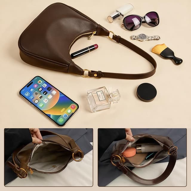 Detalle de Aucuu women’s crescent shoulder bag (PU leather Y2K hobo) with interchangeable straps