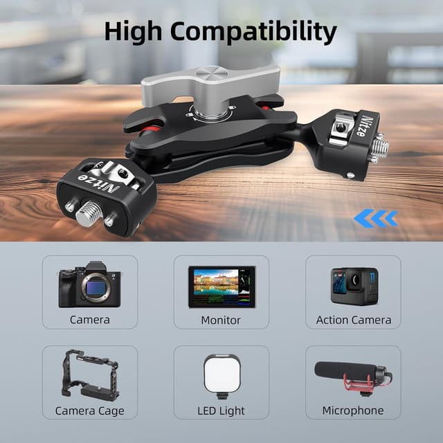 Detalle 2 de Nitze N50-G1 Magic Arm mit doppelten Kugelköpfen (1/4" Schraube) für Monitor, LED, Mikrofon & Action Cam