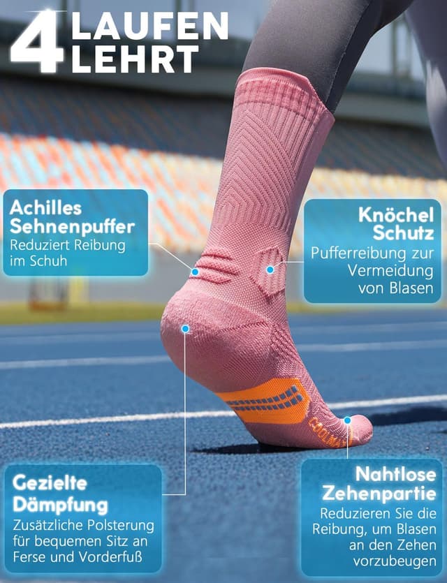 Detalle 2 de Juclise Bambus Kompressions-Laufsocken (15–20 mmHg) mit Coolmax & Anti-Blasen – 3er-Pack