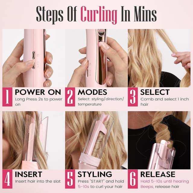 Detalle de ZAVAREA Automatic Rotating Curling Iron (1 Inch) for Long Hair — Beach Waves & Loose Curls, Dual Voltage