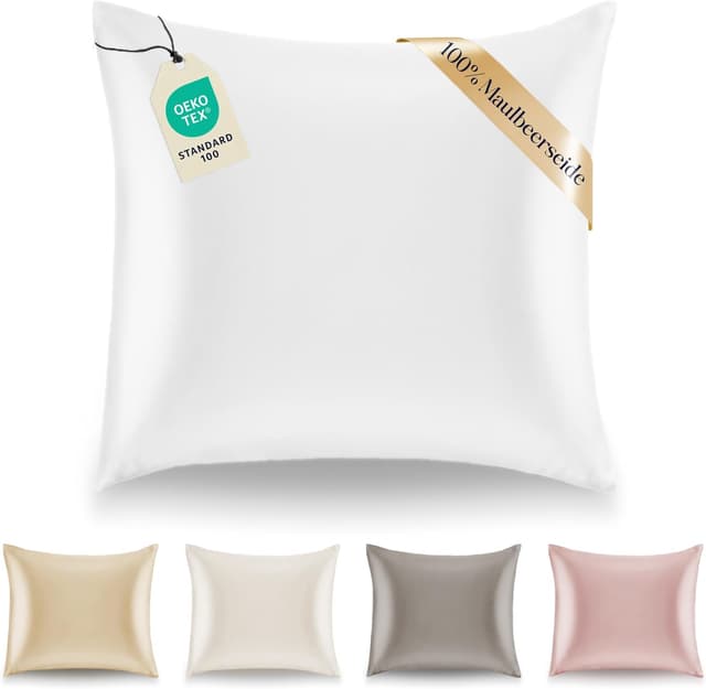 Detalle de Kissenbezüge Seide 80x80 cm (19 Momme), 100% Maulbeerseide, doppelseitig – weiß