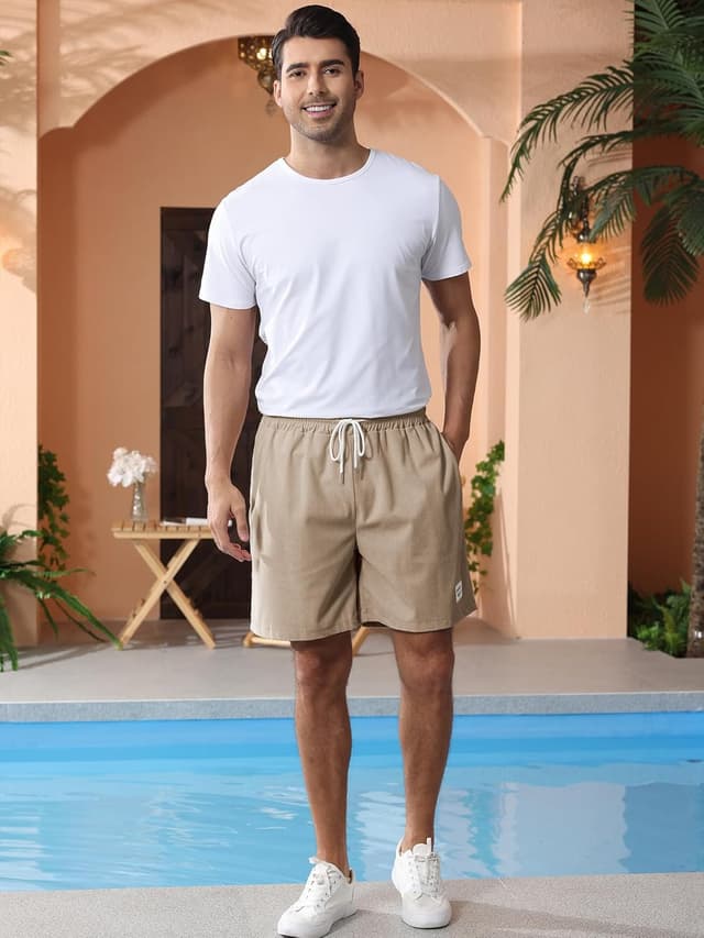 Detalle de Vorvowry Mens summer shorts, linen cotton blend