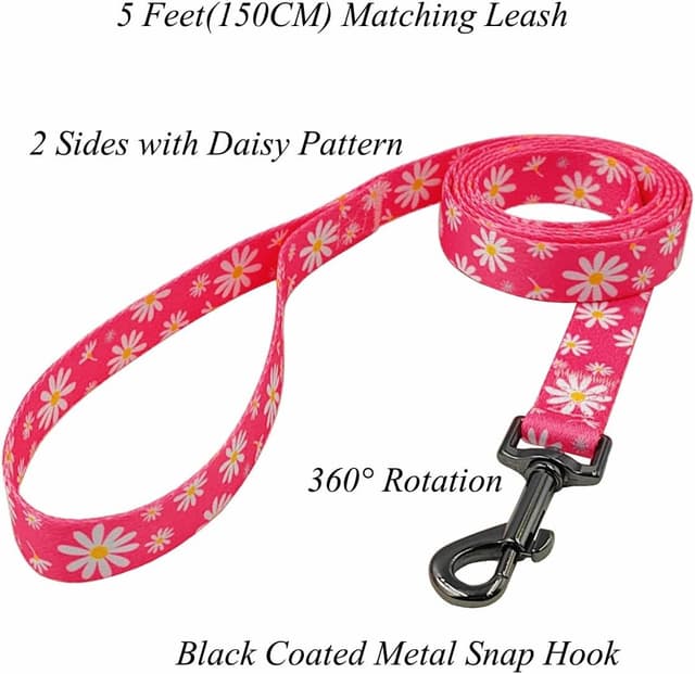 Detalle de Olahibi Dog Collar and Leash Combo Set (Floral Pattern, Polyester) with 150CM matching leash – XS Pink Daisy