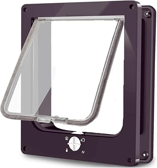 Detalle de Easy Joy 4 Way Locking Cat Flap Medium with Magnets (Brown) — quiet manual pet door for cats and small dogs