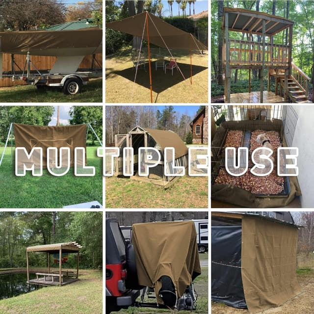 Detalle de CARTMAN Finished Size 20x20 Feet Tan Canvas Tarp with Rustproof Grommets (Heavy-Duty Multipurpose Cover)